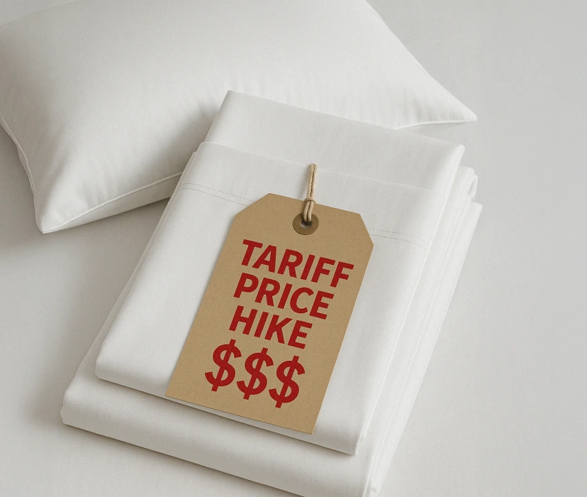 Tariff price hike label on white sheets